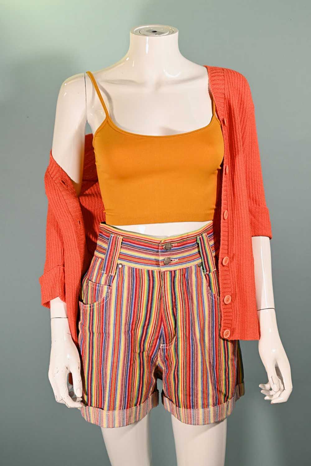 Vintage 60s Mod Orange V Neck/Short Sleeve/Long T… - image 5