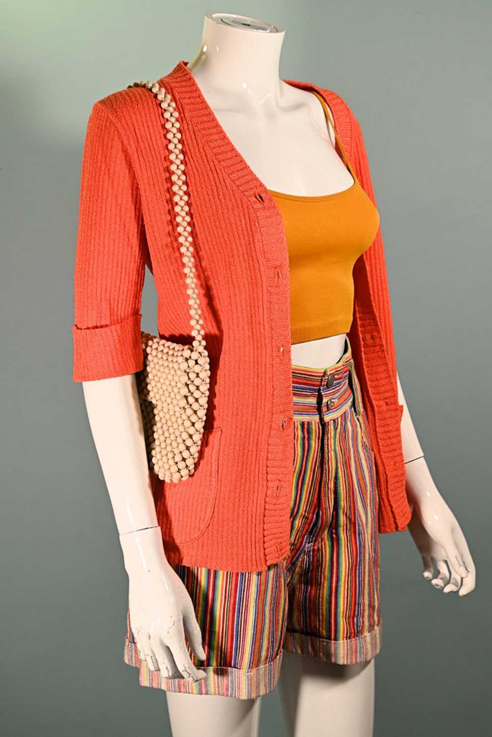 Vintage 60s Mod Orange V Neck/Short Sleeve/Long T… - image 7