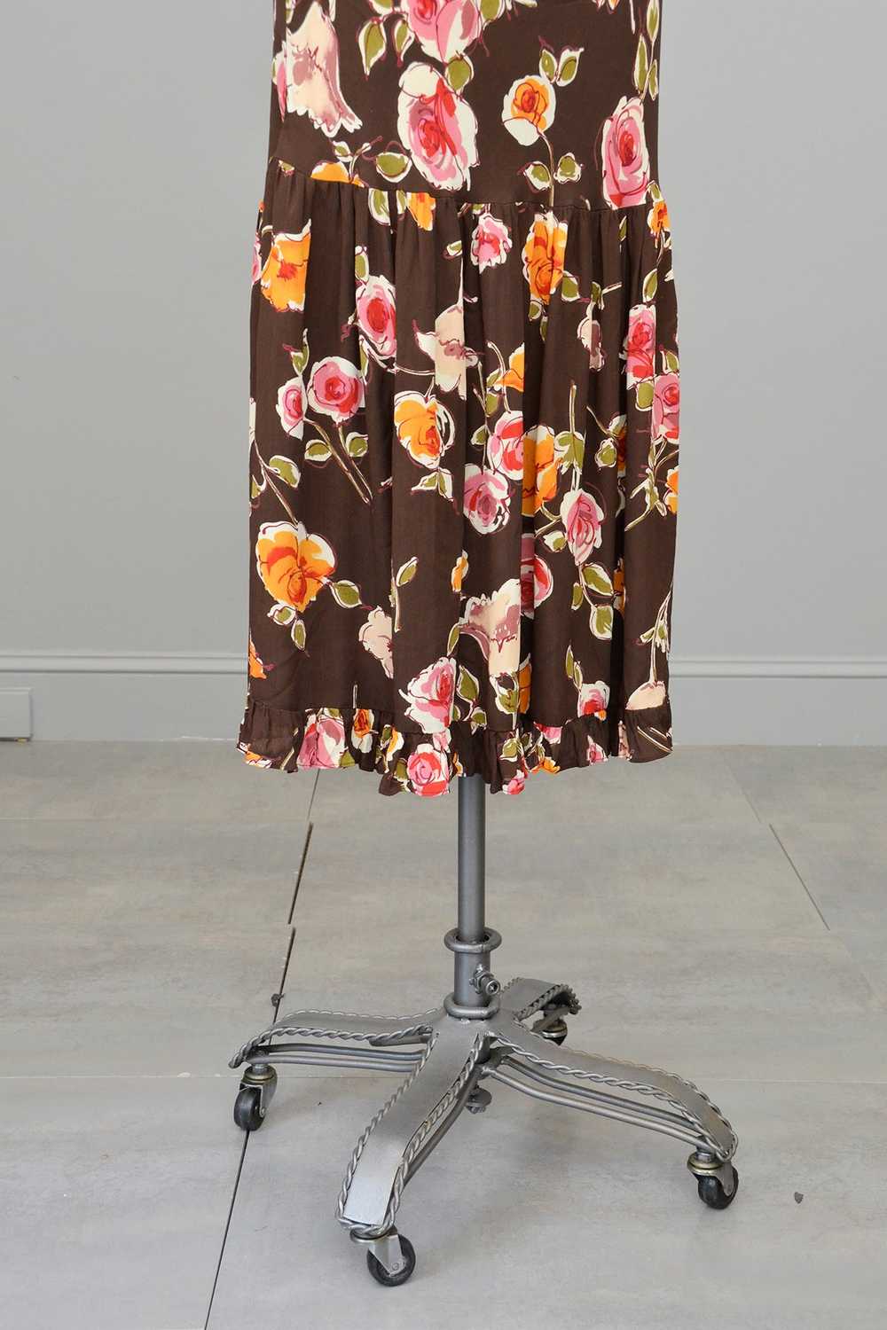 1970s or 90s doing 30s Brown Floral Print Bias St… - image 10