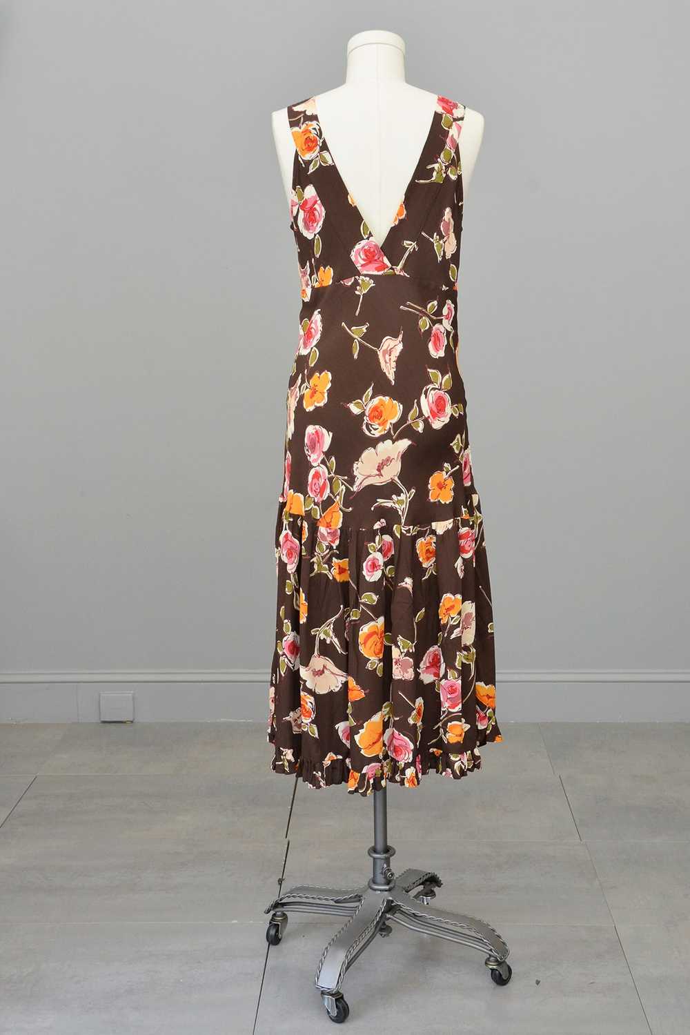 1970s or 90s doing 30s Brown Floral Print Bias St… - image 6