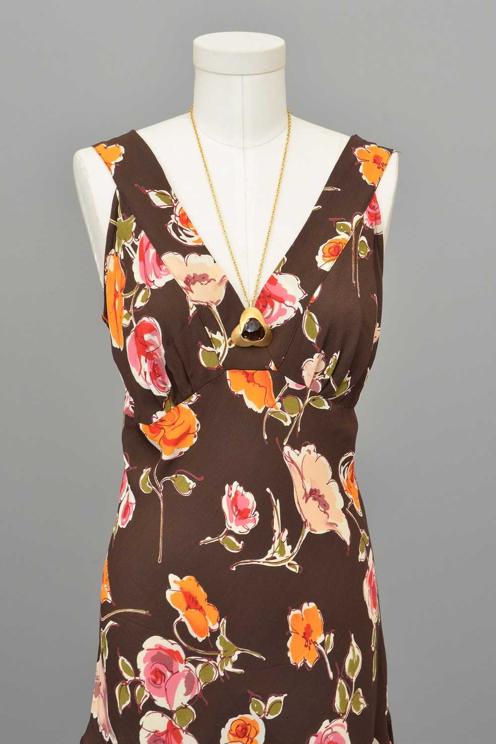 1970s or 90s doing 30s Brown Floral Print Bias St… - image 7