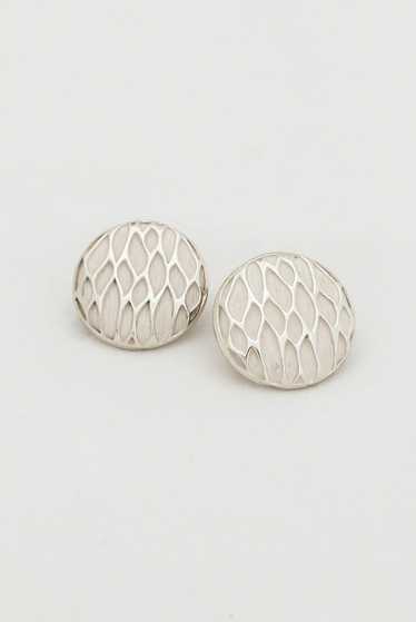 Marboux White & Silver Round Clip Earrings