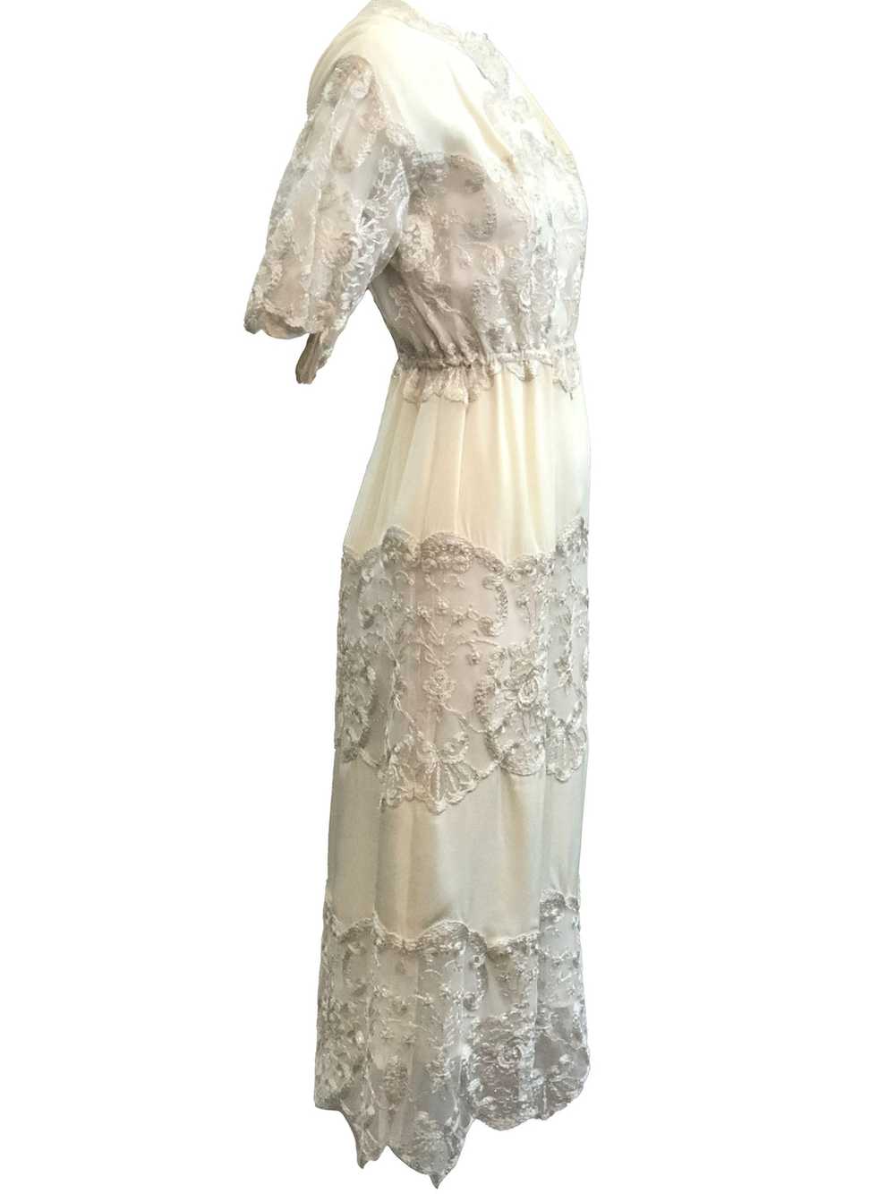 Sant Angelo Dress 70s Ivory Crepe and Silver Shot… - image 2