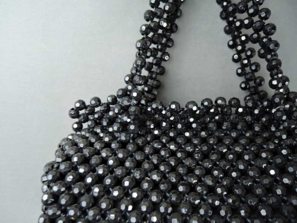 Vintage Black Plastic Beaded Purse, 9x4 inches 19… - image 3