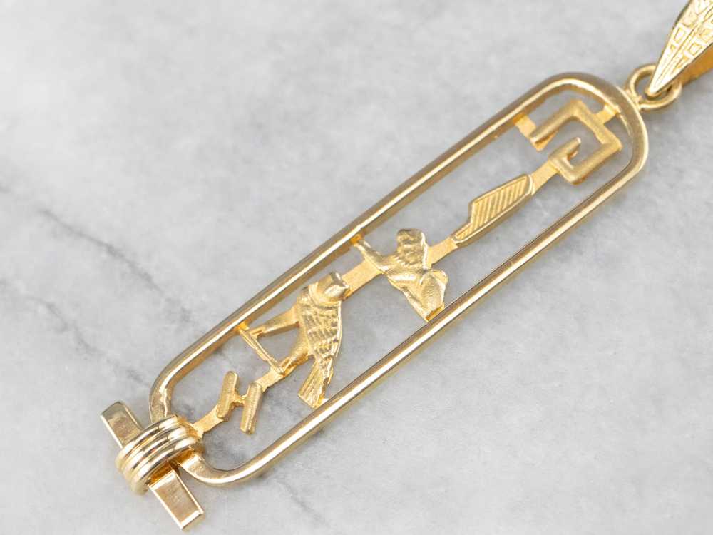 Egyptian Hieroglyphics 18K Gold Pendant - image 6