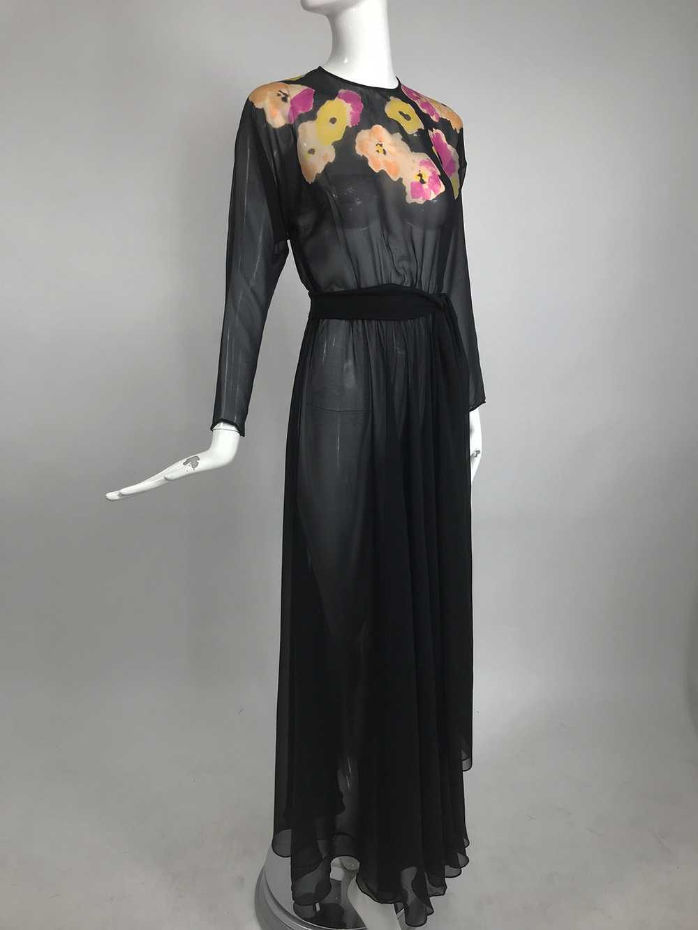 Vintage 1930s Floral Print Bias Cut Black Silk Ch… - image 10