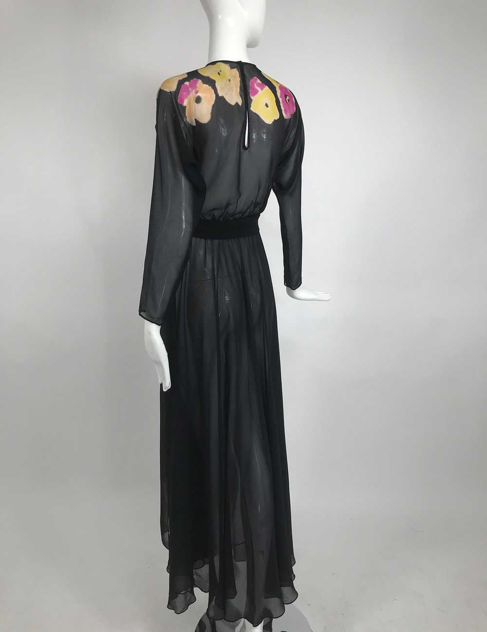 Vintage 1930s Floral Print Bias Cut Black Silk Ch… - image 5
