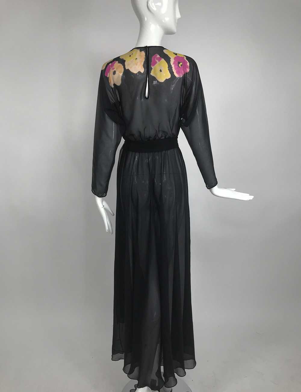 Vintage 1930s Floral Print Bias Cut Black Silk Ch… - image 6