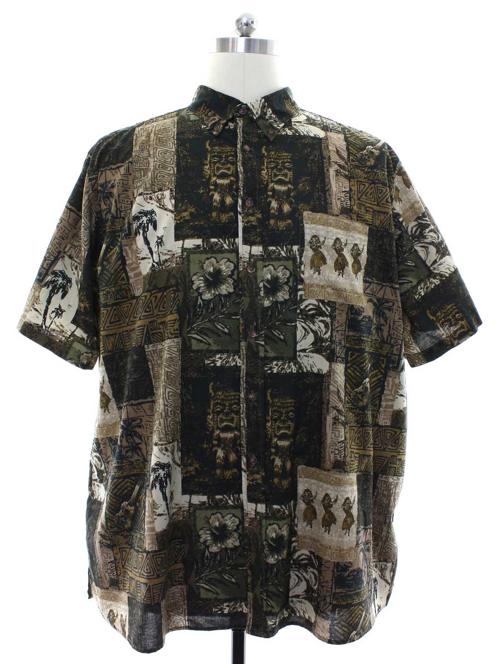 1990's Harbor Bay Mens Tapa Print Hawaiian Shirt - image 1