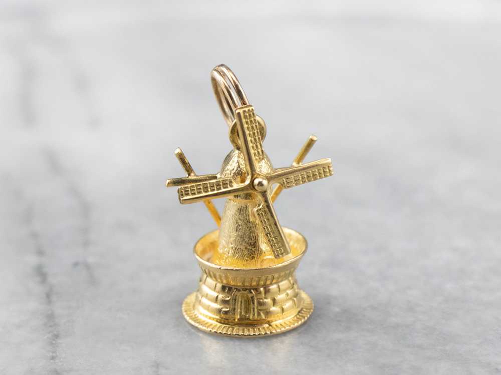 Vintage Moving Lighthouse Windmill Gold Charm - image 1