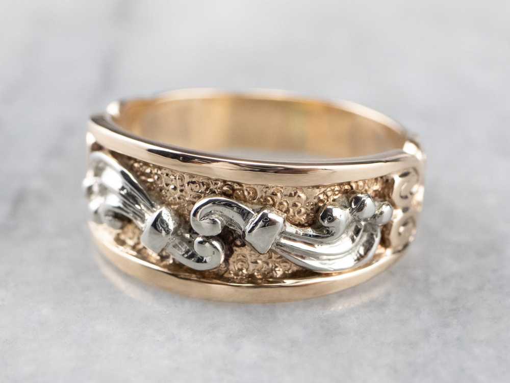 Ornate Two Tone Gold Patterned Band - image 3