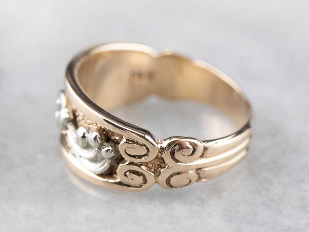 Ornate Two Tone Gold Patterned Band - image 4