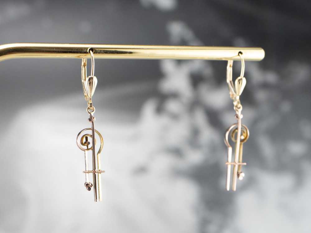 Scrolling Two Tone Gold Drop Earrings - image 10