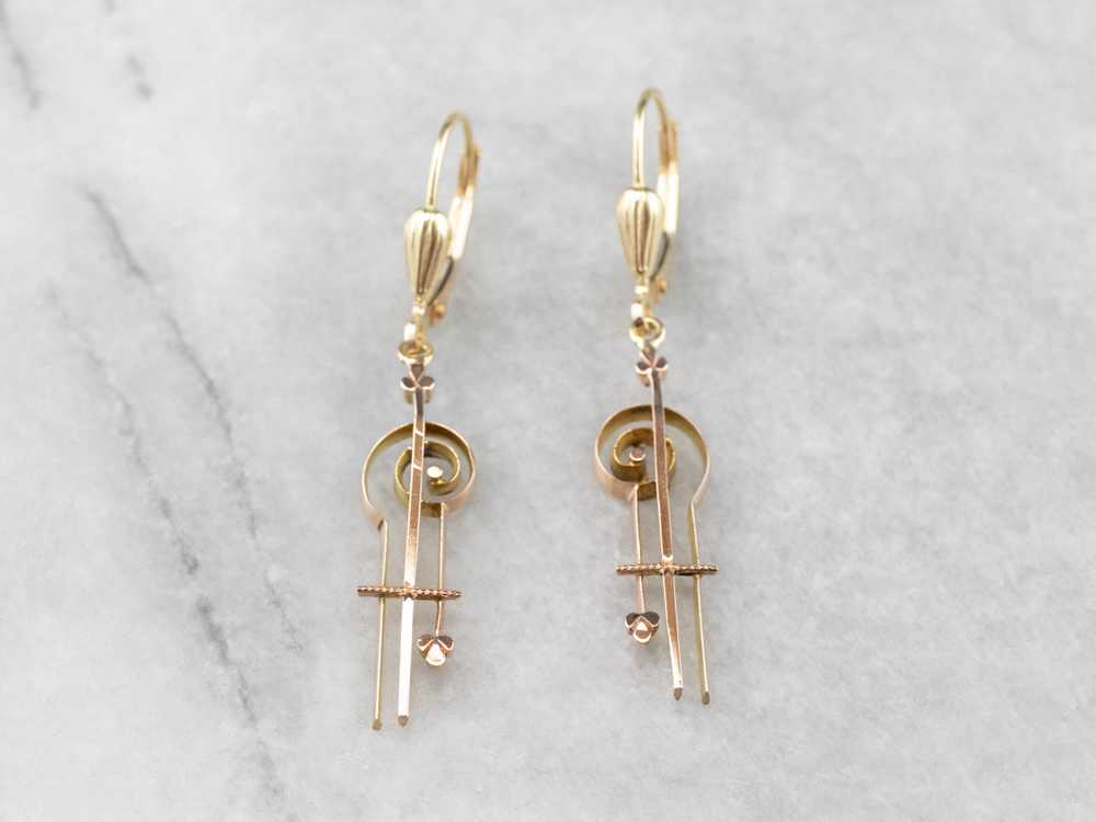 Scrolling Two Tone Gold Drop Earrings - image 2