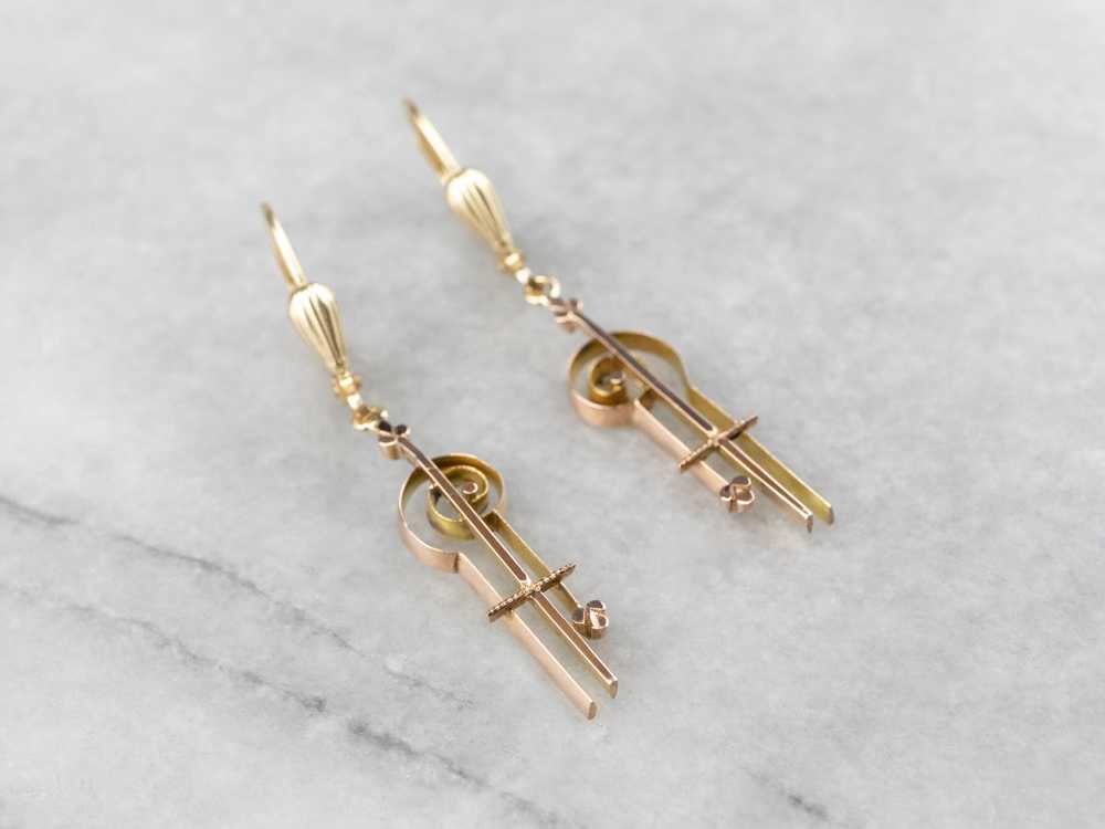 Scrolling Two Tone Gold Drop Earrings - image 4