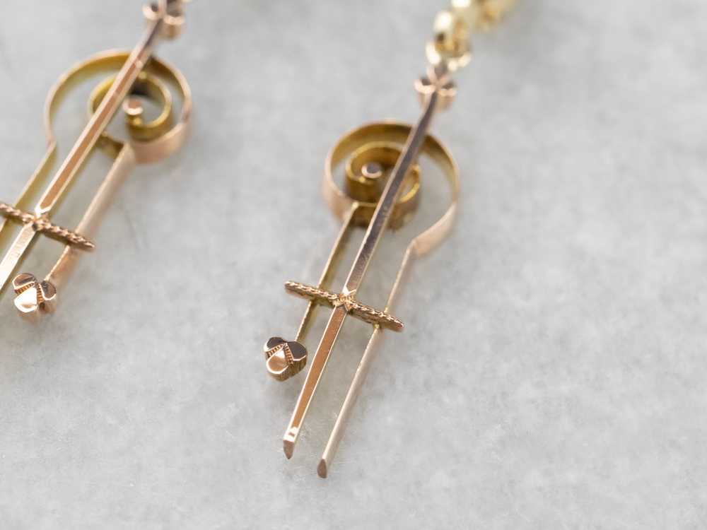 Scrolling Two Tone Gold Drop Earrings - image 6
