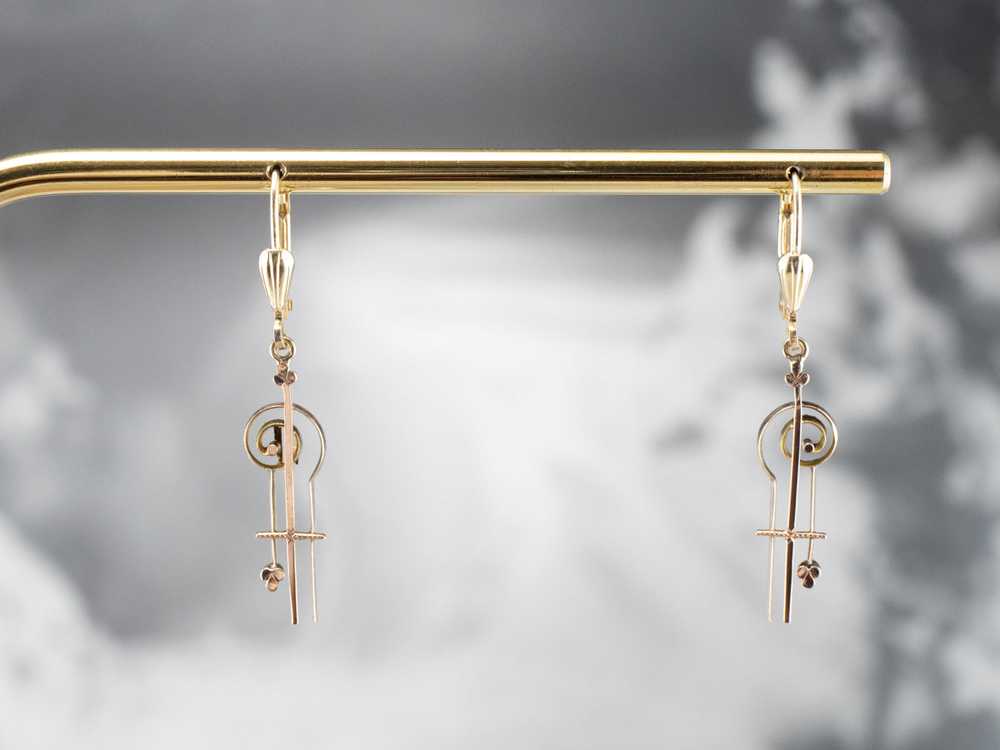 Scrolling Two Tone Gold Drop Earrings - image 8