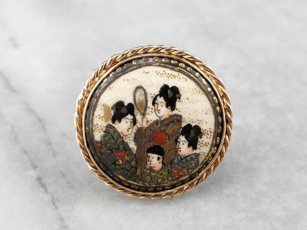 Japanese Geisha Painted Porcelain Ring - image 1