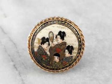 Japanese Geisha Painted Porcelain Ring - image 1