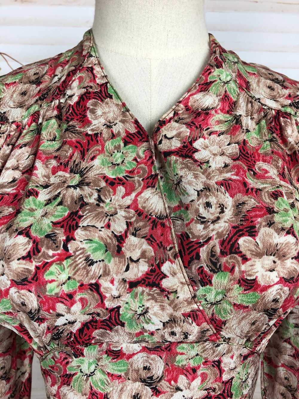 Original 1940s 40s Vintage Red Green And Brown Fl… - image 10