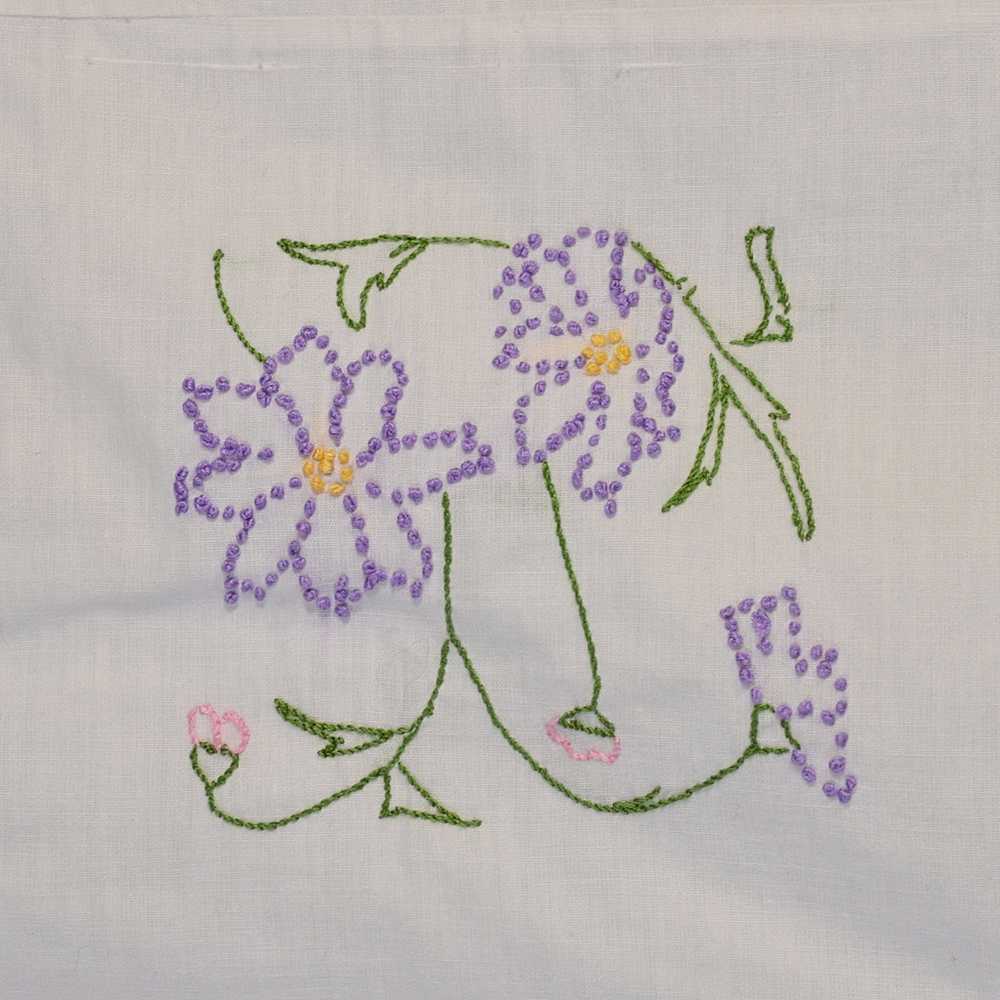 Vintage Hand Made Coverlet Embroidered Flower Squ… - image 11
