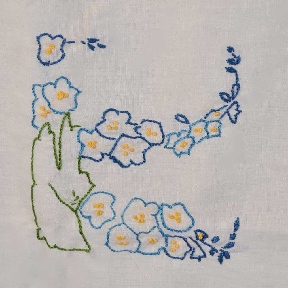 Vintage Hand Made Coverlet Embroidered Flower Squ… - image 2