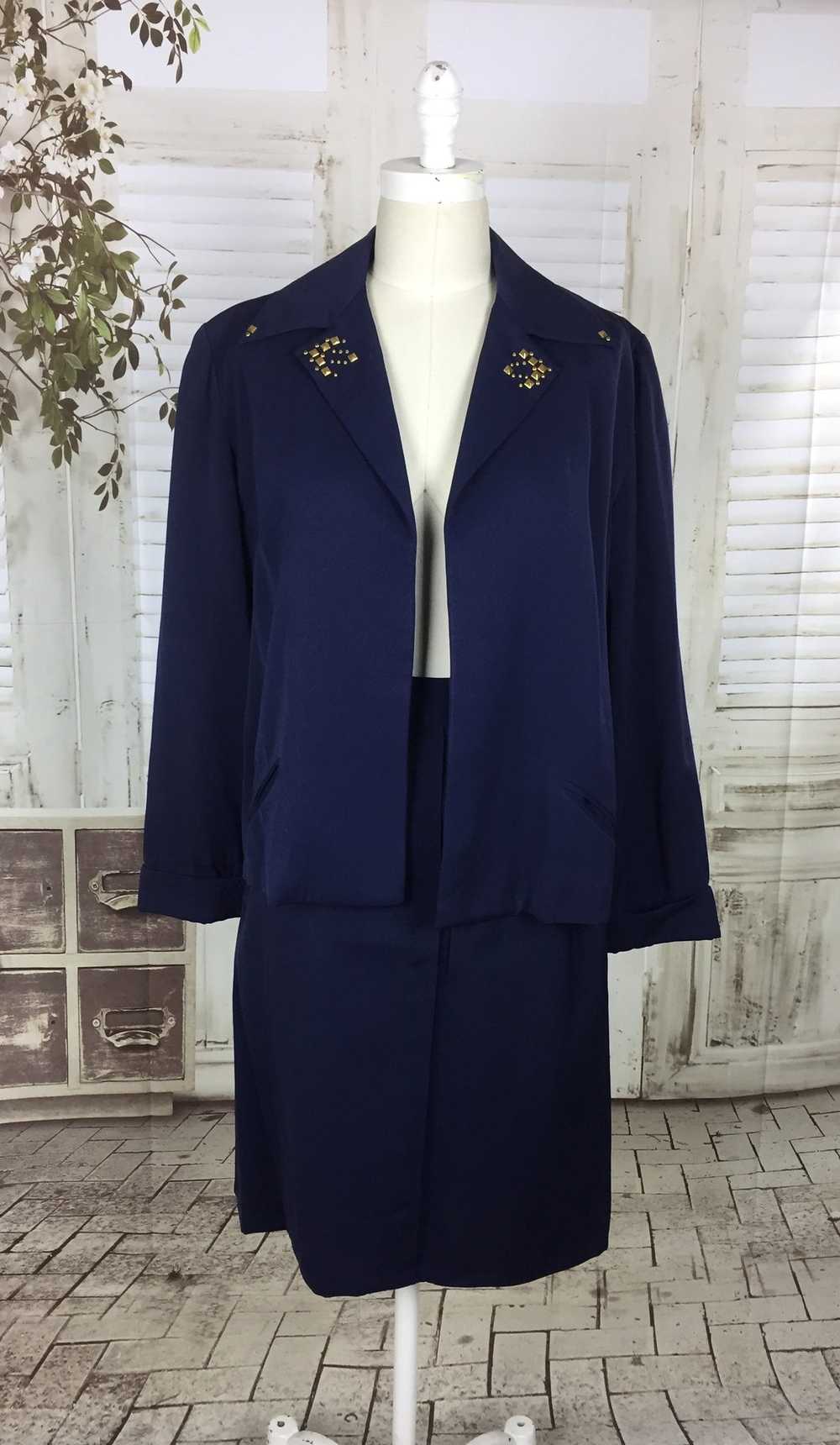 Original 1950s Navy Blue Vintage Wool Skirt Suit … - image 2