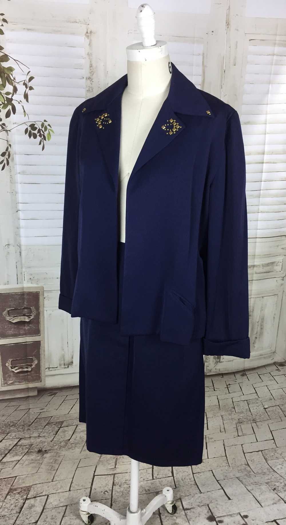 Original 1950s Navy Blue Vintage Wool Skirt Suit … - image 3