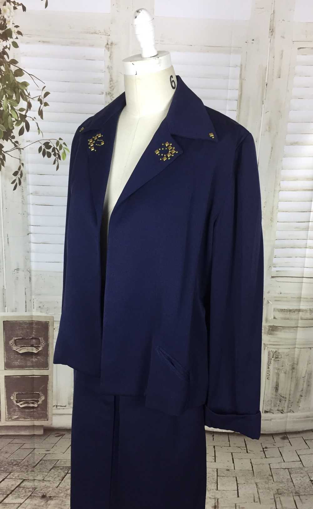 Original 1950s Navy Blue Vintage Wool Skirt Suit … - image 7