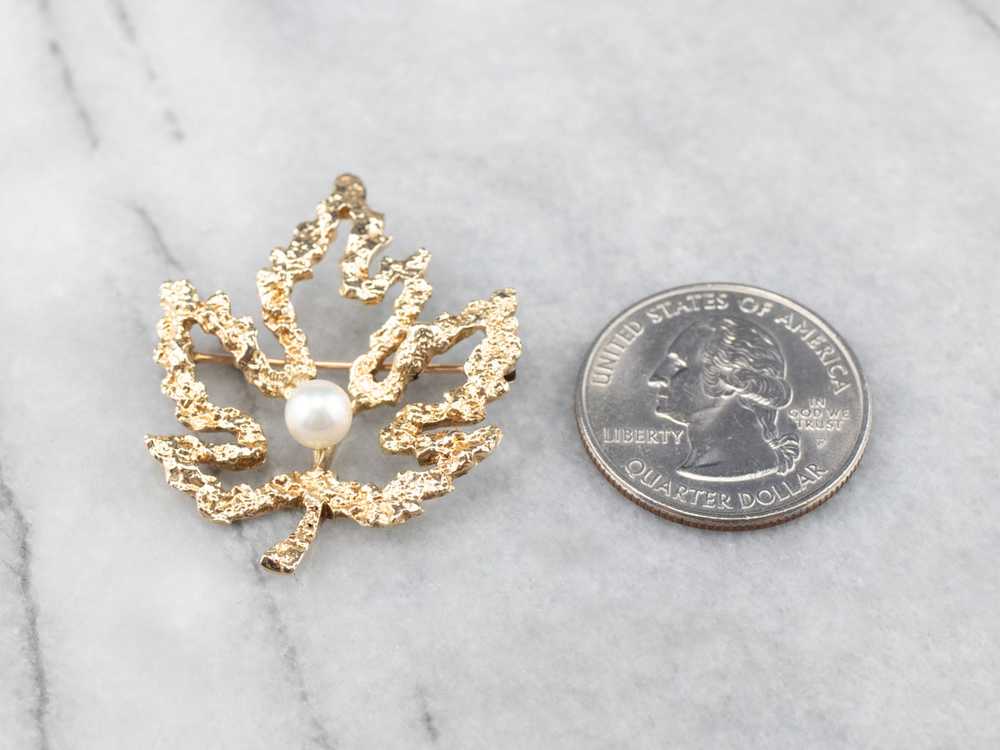 Vintage Gold and Pearl Maple Leaf Brooch - image 10