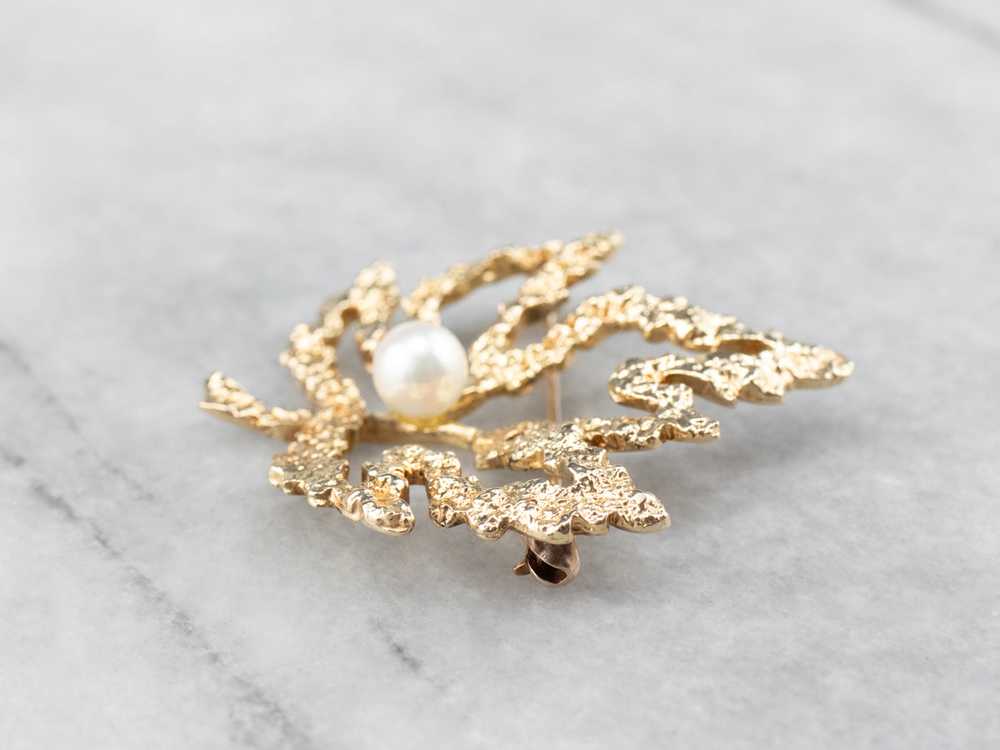 Vintage Gold and Pearl Maple Leaf Brooch - image 4