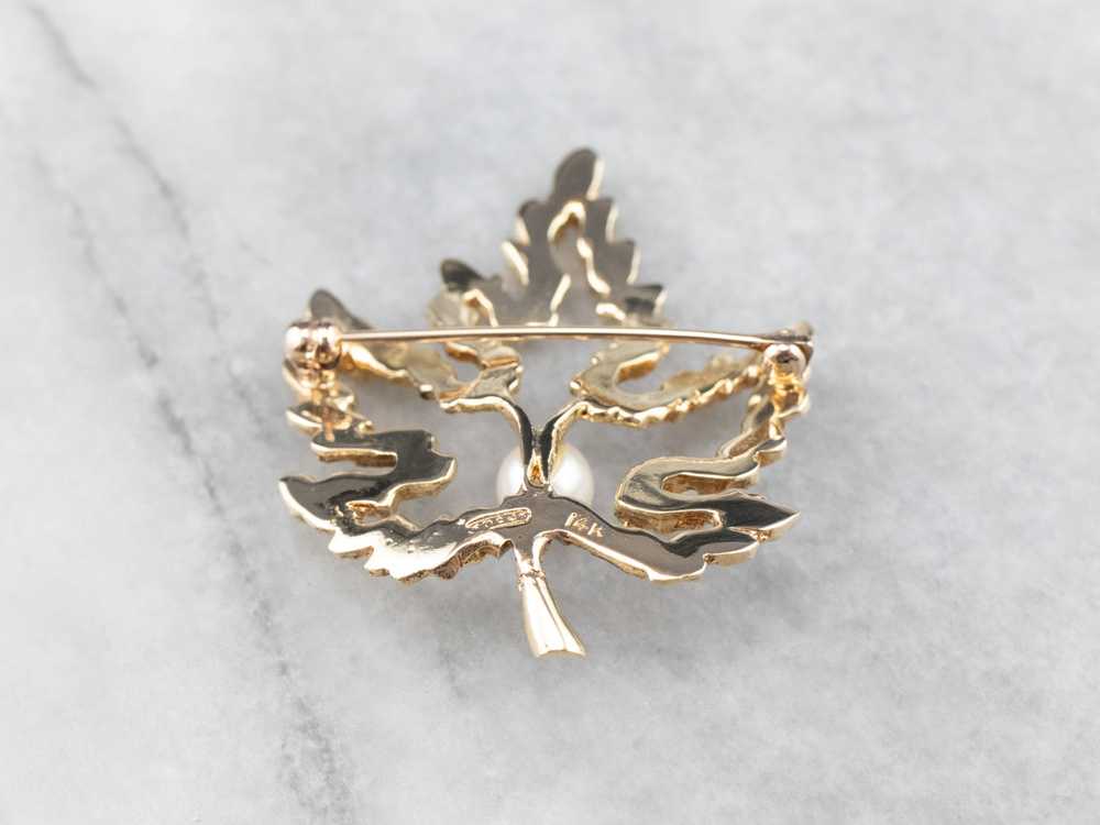 Vintage Gold and Pearl Maple Leaf Brooch - image 5