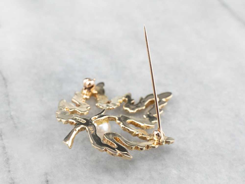 Vintage Gold and Pearl Maple Leaf Brooch - image 6