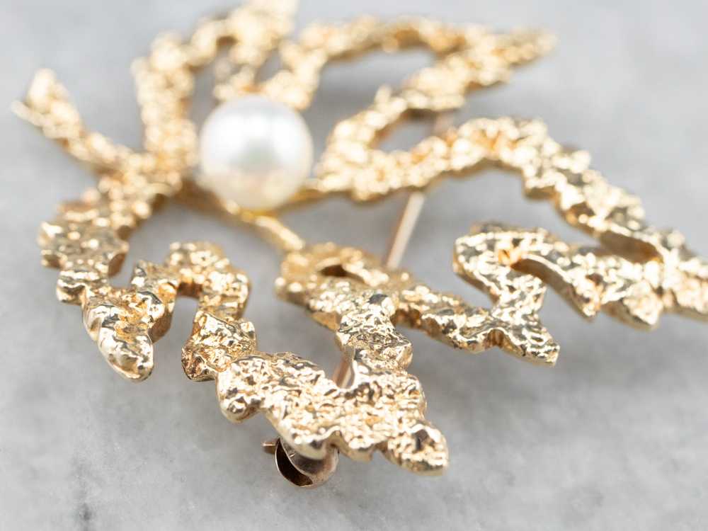 Vintage Gold and Pearl Maple Leaf Brooch - image 7