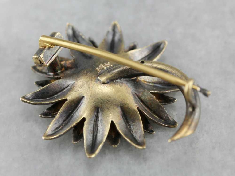 Art Nouveau Old Mine Cut Diamond Sunflower Pin - image 3