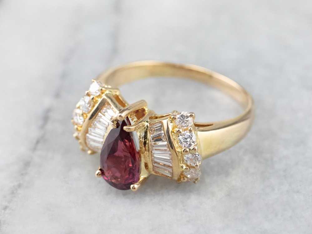 Teardrop Ruby and Diamond 18K Gold Ring - image 3