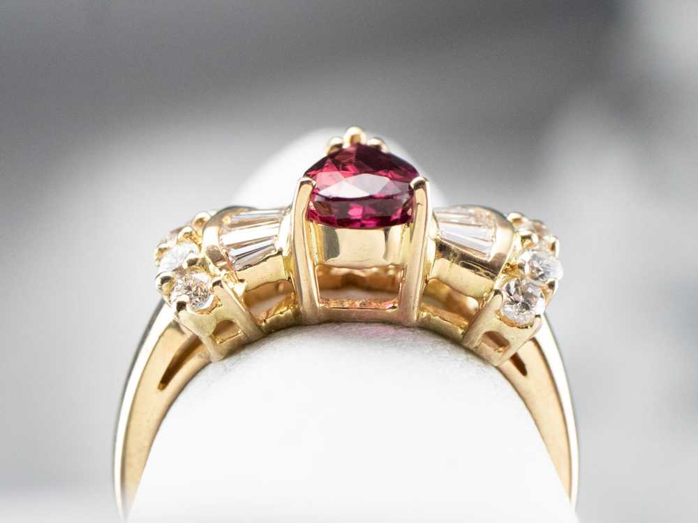 Teardrop Ruby and Diamond 18K Gold Ring - image 7