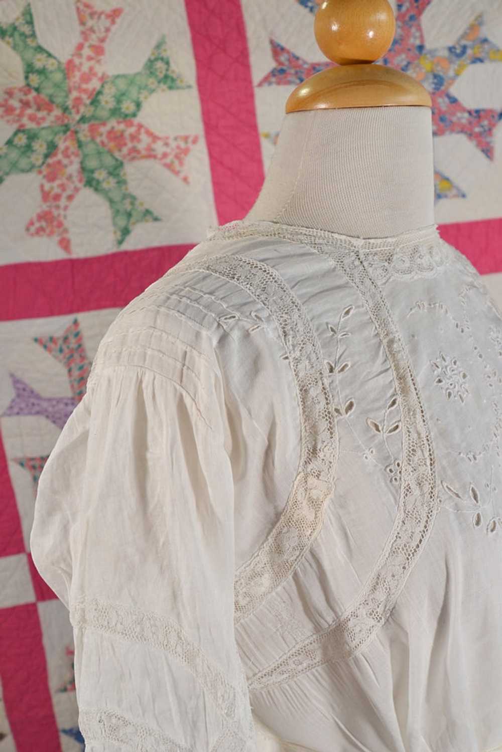 Antique Edwardian/Victorian White Cotton & Lace B… - image 2