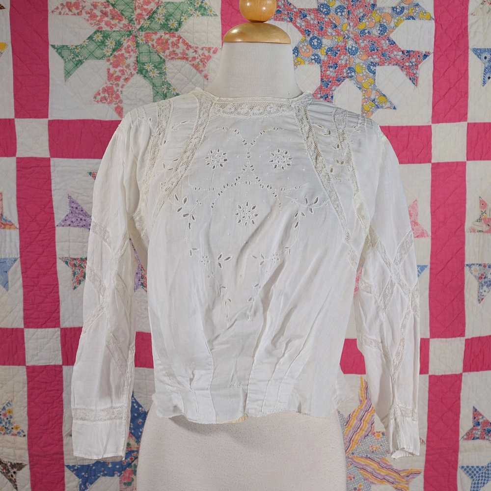 Antique Edwardian/Victorian White Cotton & Lace B… - image 3