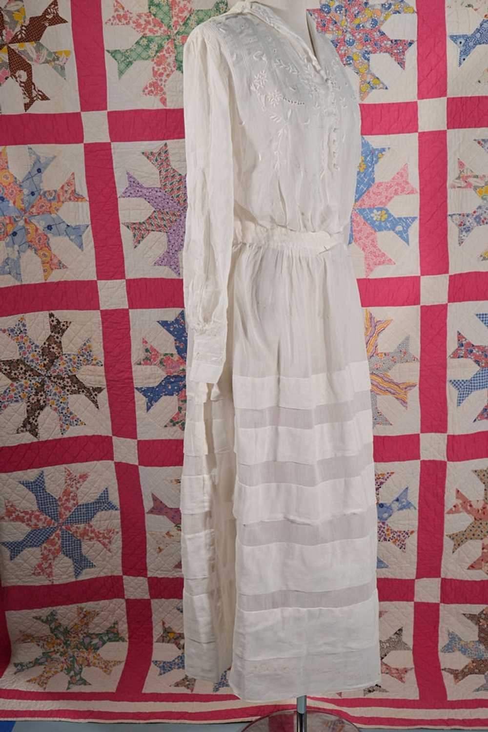 Antique Edwardian Lawn Dress, Embroidered Details - image 8