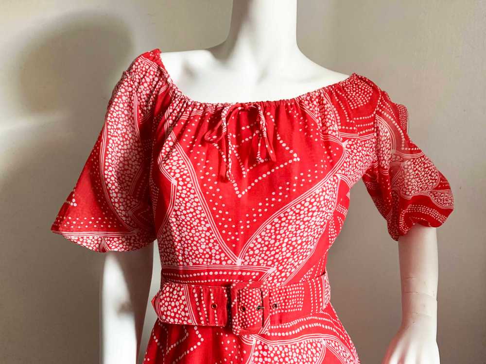 1970s Red Abstract Maxi Dress - image 1