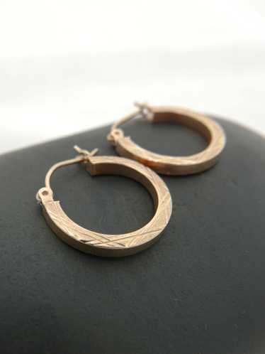 14K Gold Etched Hoop Earrings