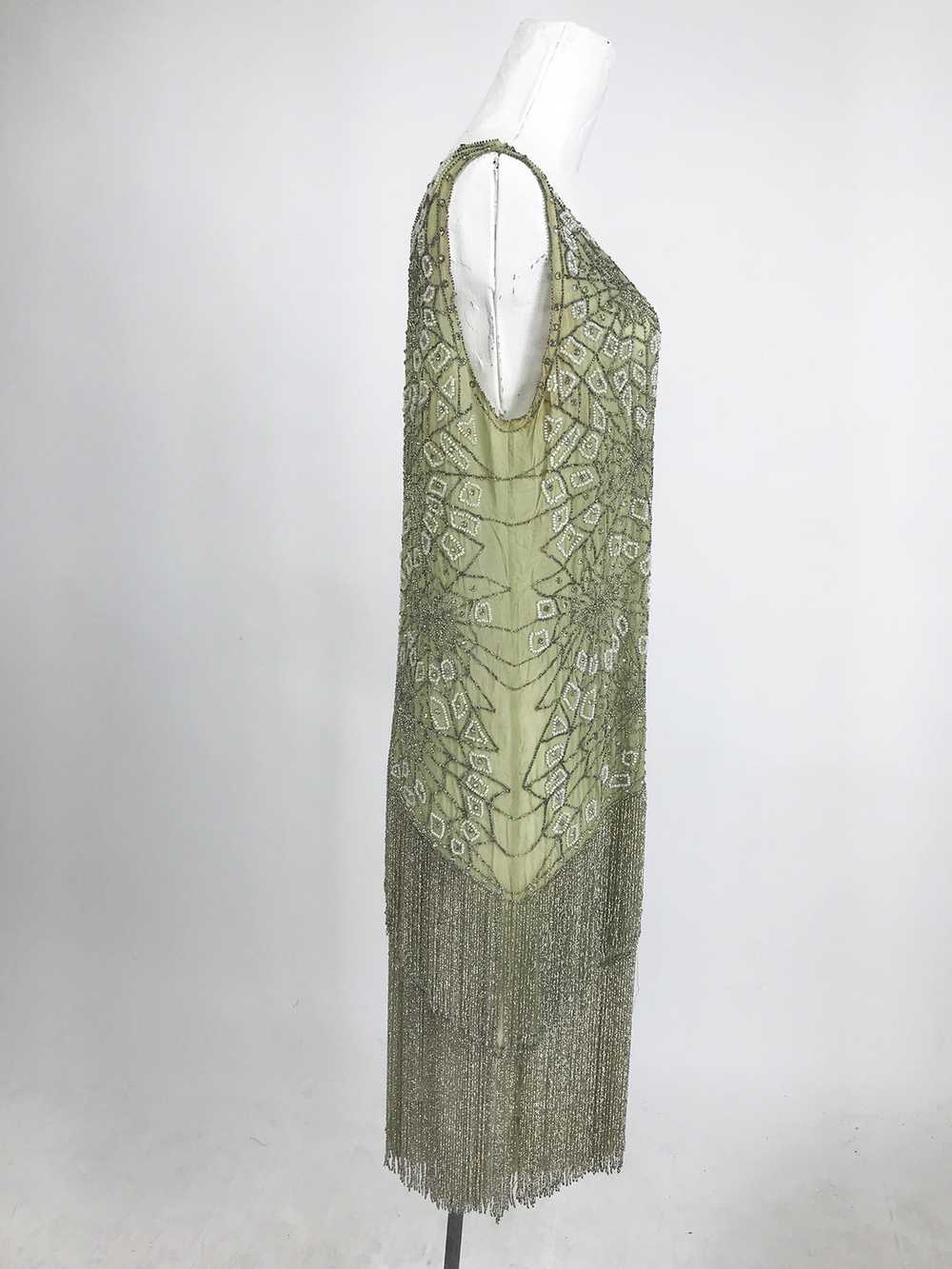 1920s Beaded Spiders Web Flapper Dress in Mint Gr… - image 2