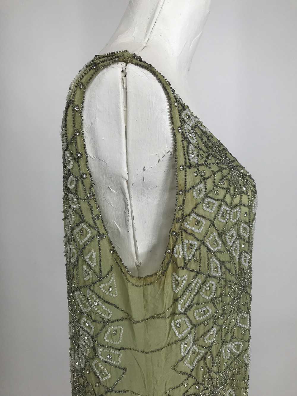 1920s Beaded Spiders Web Flapper Dress in Mint Gr… - image 5