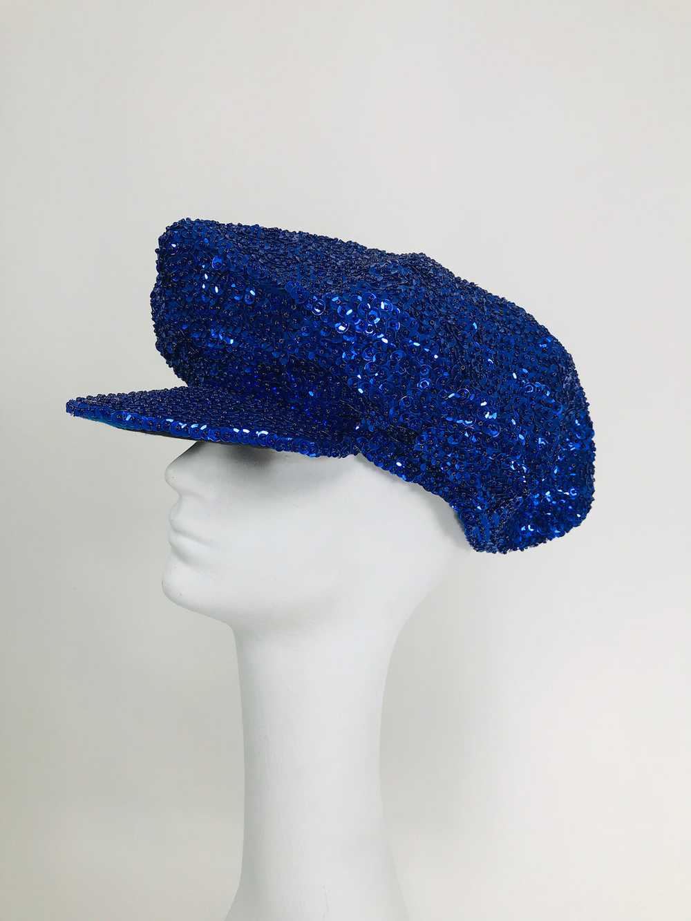 1980s Blue Sequin News Boy Cap Disco Novelty Vint… - image 1