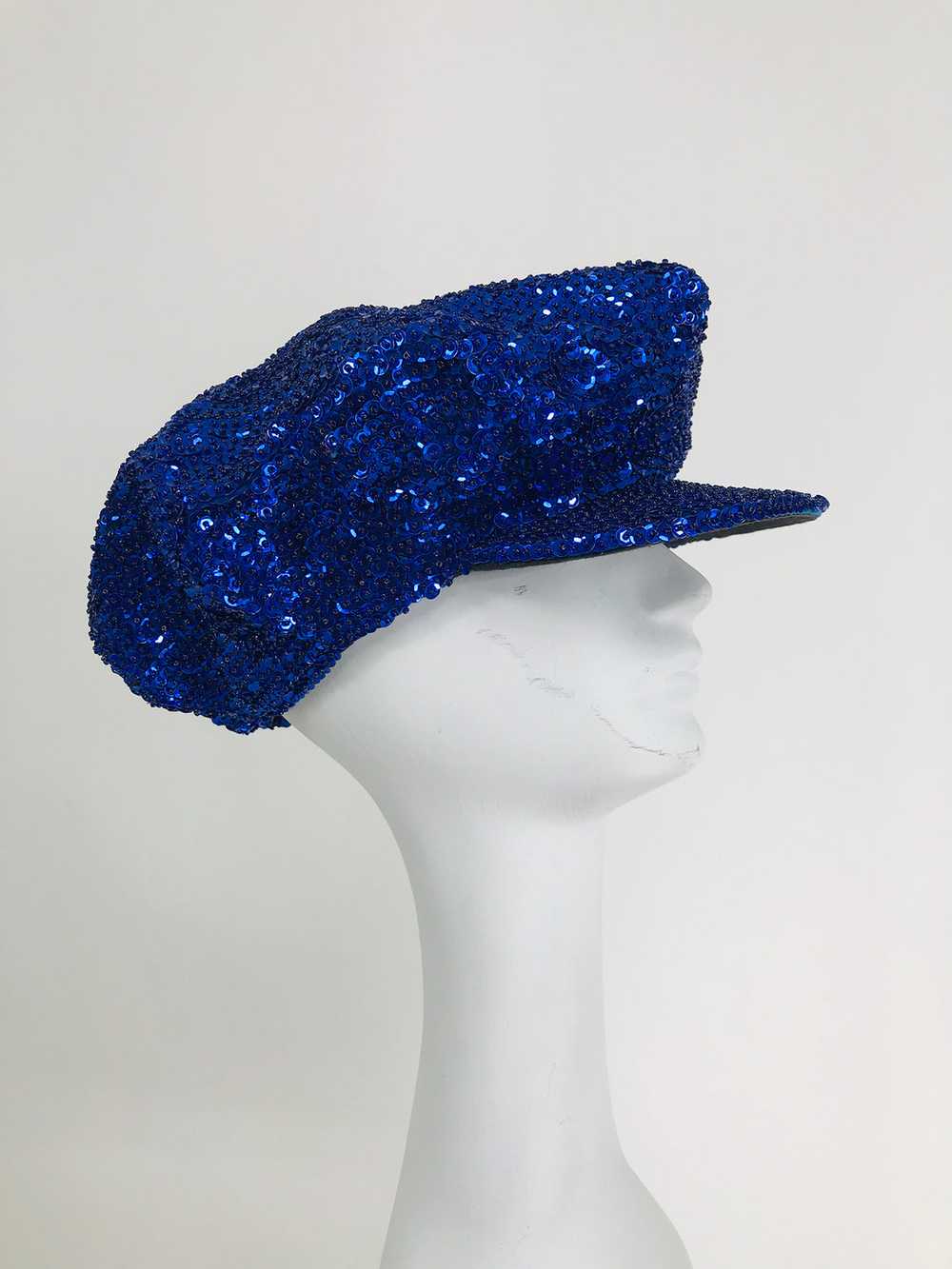 1980s Blue Sequin News Boy Cap Disco Novelty Vint… - image 2