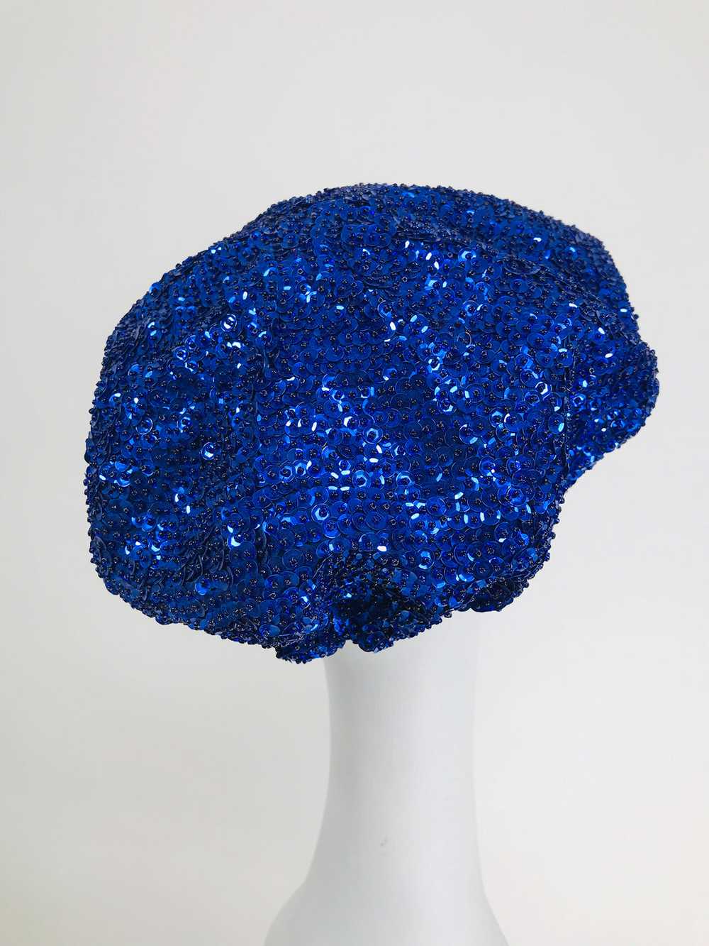 1980s Blue Sequin News Boy Cap Disco Novelty Vint… - image 3