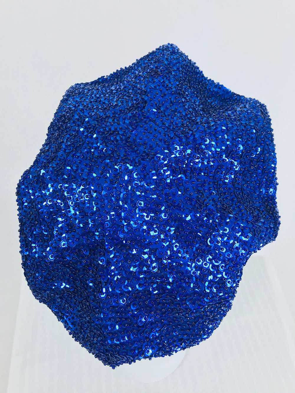 1980s Blue Sequin News Boy Cap Disco Novelty Vint… - image 4