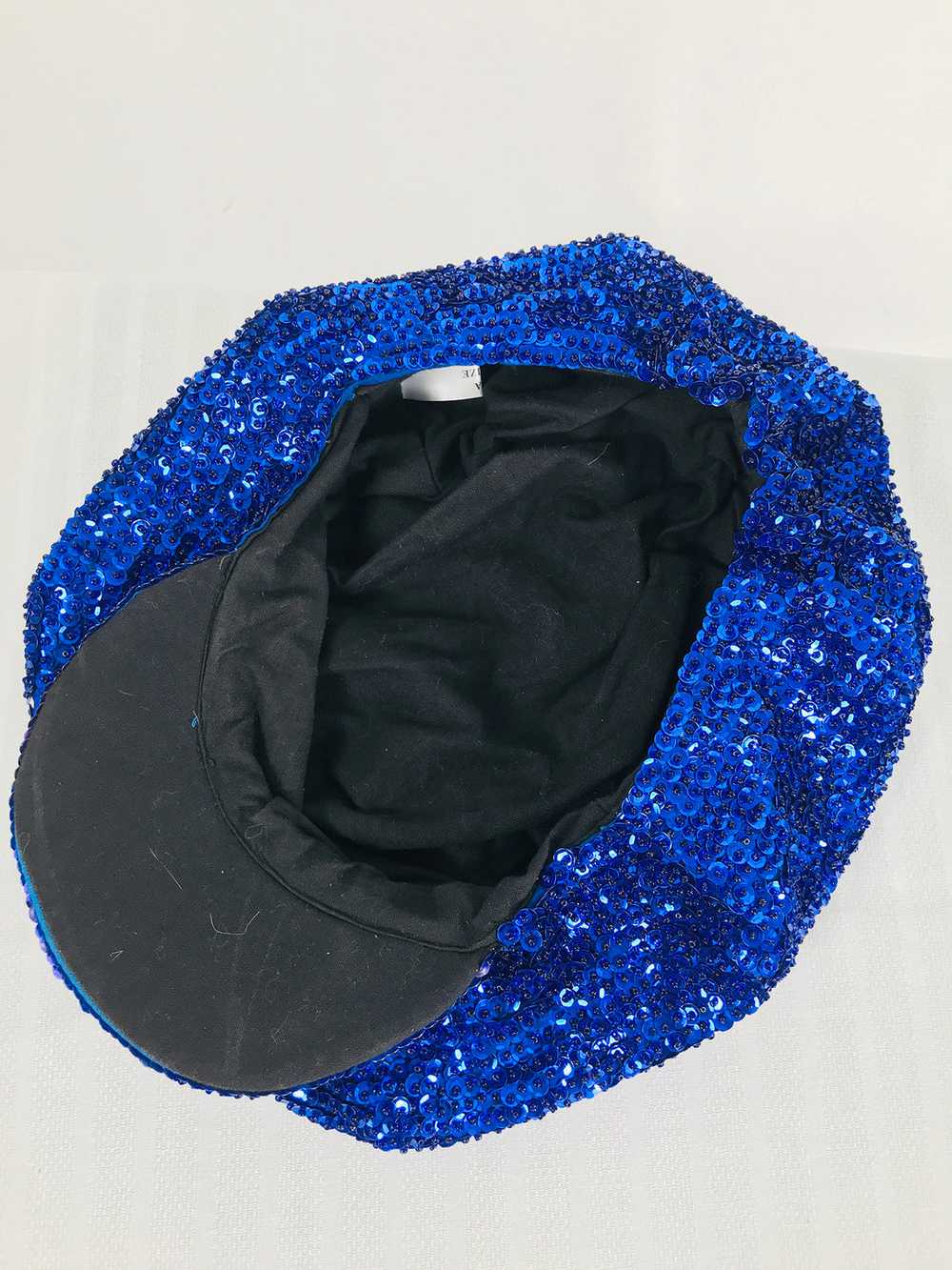 1980s Blue Sequin News Boy Cap Disco Novelty Vint… - image 6