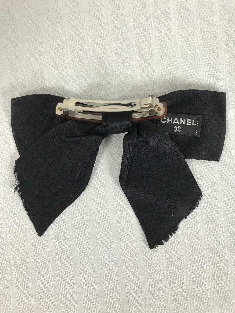 Chanel Black Silk Ribbon Clip on Hair Bow 1980s V… - image 7